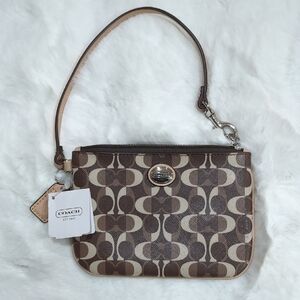 NWT Coach Brown and Tan Wristlet with Geometric Pattern